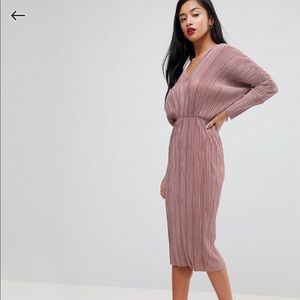 ASOS Petite Batwing V-Neck Plisse Midi Dress